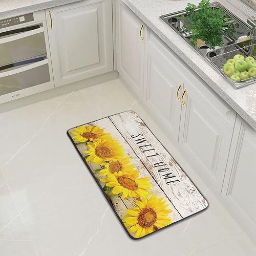 Miniatura 2 de Kawani Alfombras de cocina de girasol, antifatiga, lavables, de madera, para decoración del hogar, cocina y oficina, alfombra de pasillo de espuma