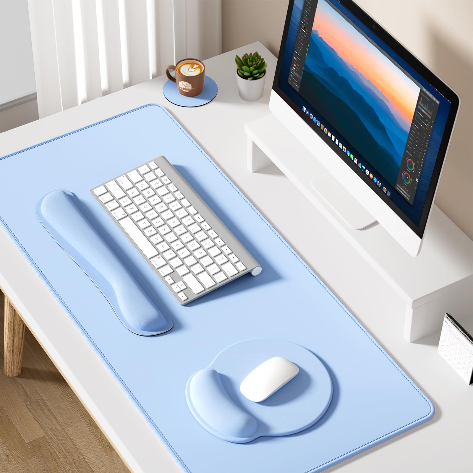 Dapesuom Alfombrilla de mouse grande para juegos, alfombrilla de mouse con reposamuñecas, alfombrilla de escritorio grande XXL 4 en 1 + alfombrilla ergonómica para mouse + alfombrilla de teclado de