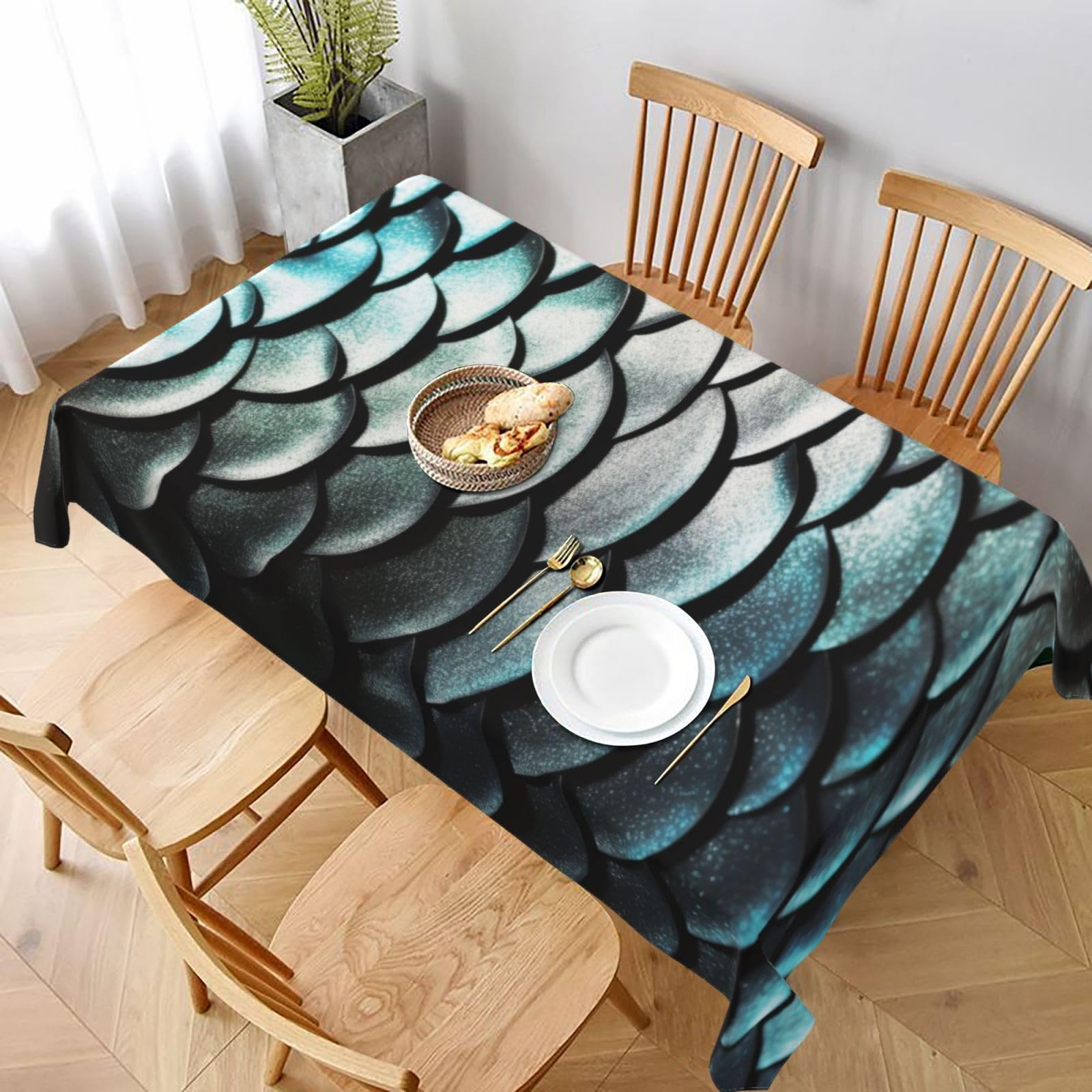 WPKJU Silver Fish Scale Printed Tablecloth 60x90 in Water Resistant Table Cover Washable Rectangle Table Cloth for Dining Tables