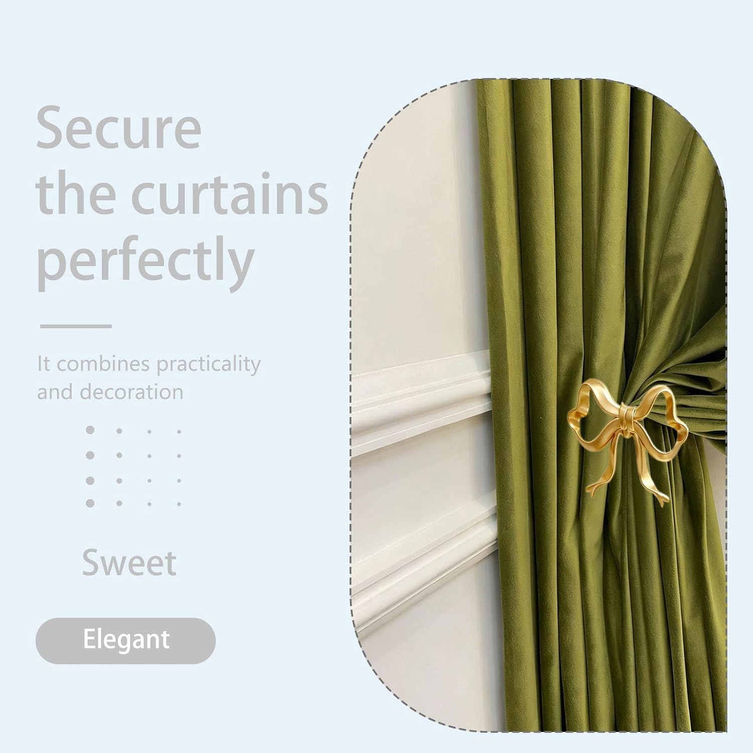 2 Pcs Large Elegant Gold Bow Curtain Holdbacks - Wall Mounted Curtain Hooks for Wall & Curtain Holders for Wall, Decorative Drapery Holdbacks for Living Room Bedroom Office Home