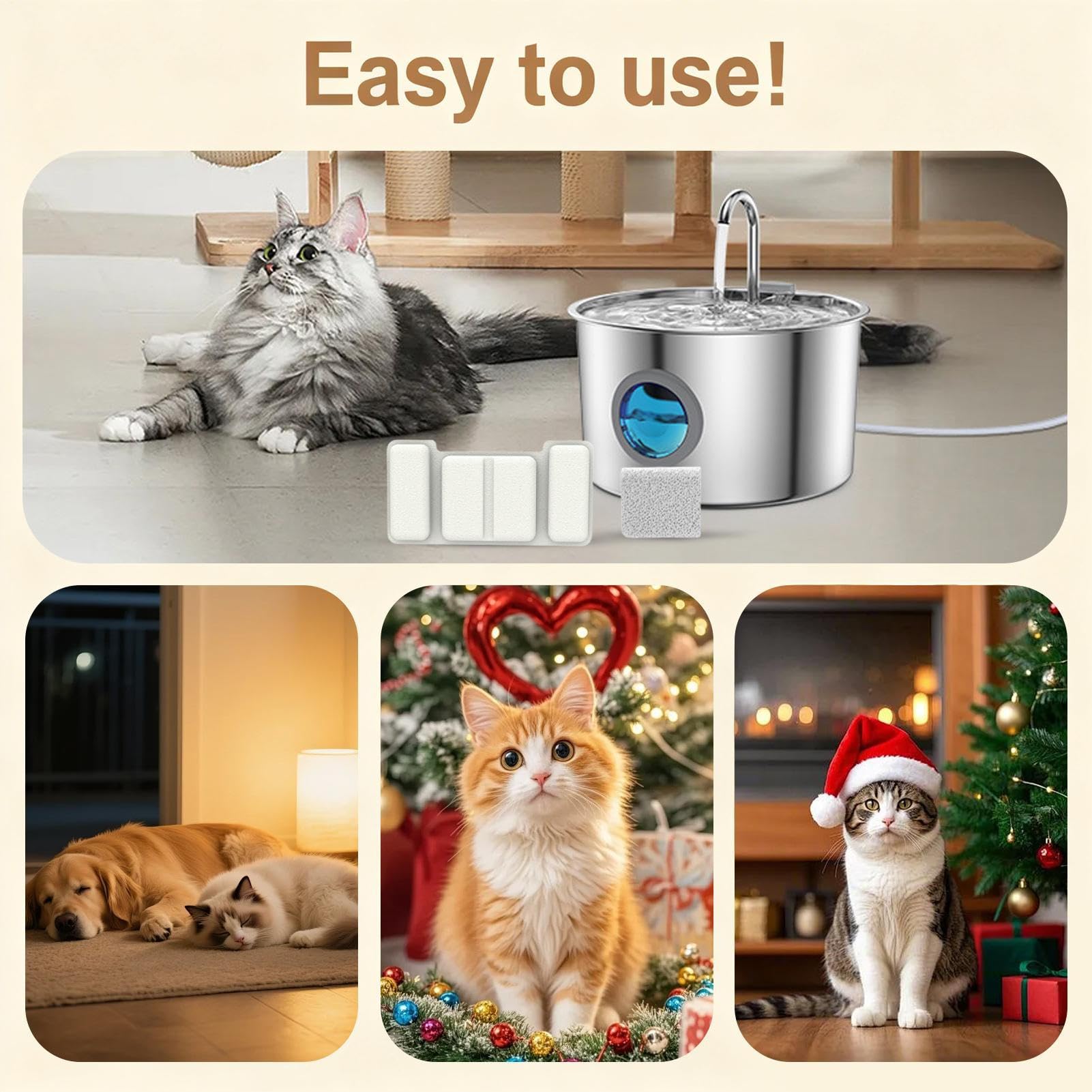 Filtri per Fontanella per Gatti Rimozione Odori con 4 Spugne | Ricambio Filtro Fontana per Animali Per Dispensatore Acqua Animali Domestici in Casa e Appartamento Manutenzione Quotidiana