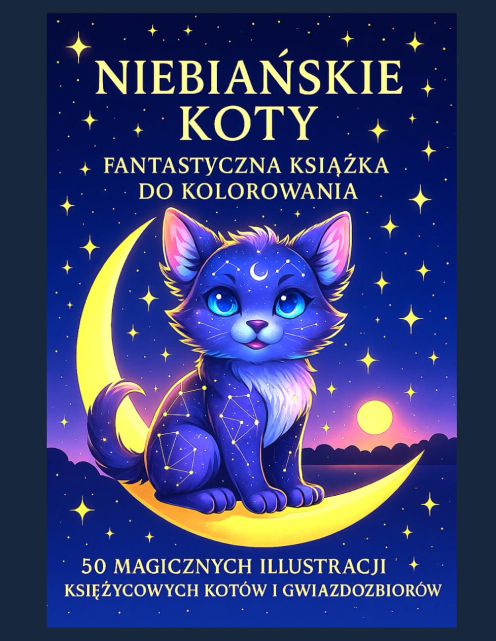 Niebiańskie Koty: Fantastyczna Książka do Kolorowania: 50 magicznych ilustracji księżycowych kotów i gwiazdozbiorów – książka do kolorowania dla ... z jednostronnymi stronami idealnymi do oprawy