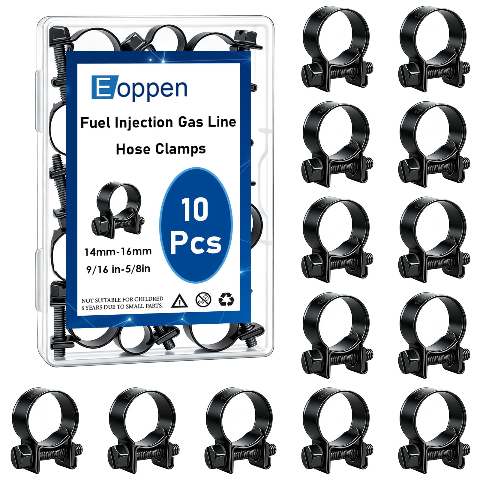 14-16mm Fuel Injection Hose Clamps, 9/16 Inch-5/8 Inch Black Fuel Injection Gas Line Hose Clamps for Diesel Petrol Pipe