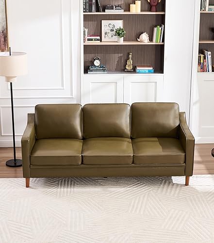 Miniatura 5 de Kingfun Sofá de piel sintética de 80 pulgadas, sofá de 3 plazas, sofás modernos de mediados de siglo con patas de madera maciza para sala de estar y