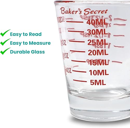 Miniatura 4 de Baker's Secret - Vaso medidor de vidrio de chupito de 1.5 onzas, medidas incrementales líquido y seco