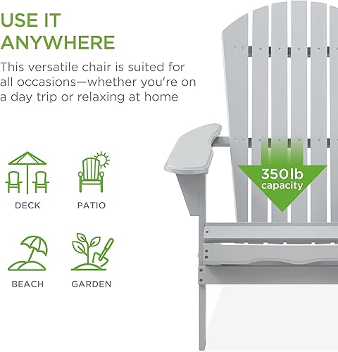 Miniatura 4 de Best Choice Products Silla Adirondack plegable para exteriores, muebles de madera para exteriores, para fogata, patio, con capacidad de peso de 350