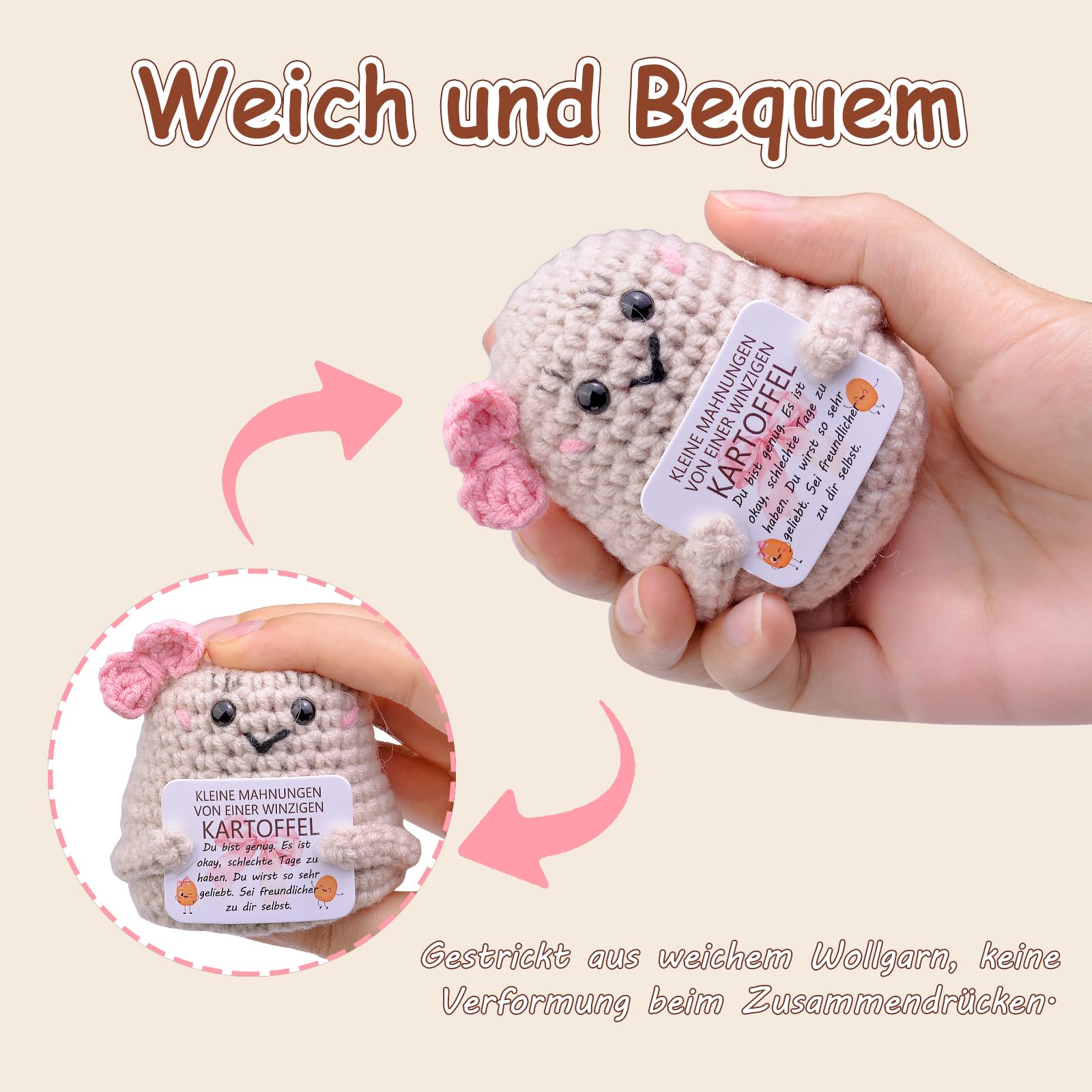 Handgestrickte Hamster Figur - Positive Mutmacher Geschenk Mit Karte
