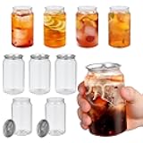 BESTonZON 10 Pcs Reusable Can Shaped Plastic Cups - Beer Can Plastic Cups - Multipurpose Drinking Juice Bottle for Iced Coffee, Smoothies, Beer, and Cocktails - Clear Beverage Containers with Lids