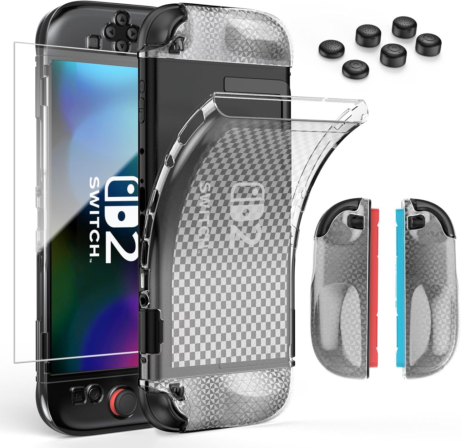 HEYSTOP Switch 2 Case for Nintendo Switch 2(2025), Switch 2 TPU Cover, Protector Case Cover for Switch 2 Accessories with 6 Thumb Caps and Screen Protector, Anti-Slip, Shock-Proof,Anti-Scratch