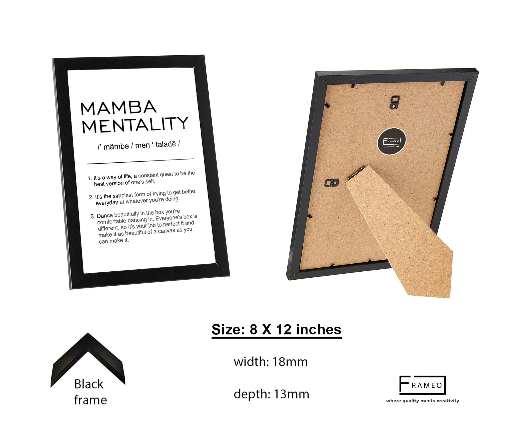 FRAMEO STORE Mamba Mentality Glass frame, Kobe Bryant mamba mentality quote wall art framed poster (A4 size - 8 X 12 Inches) 2
