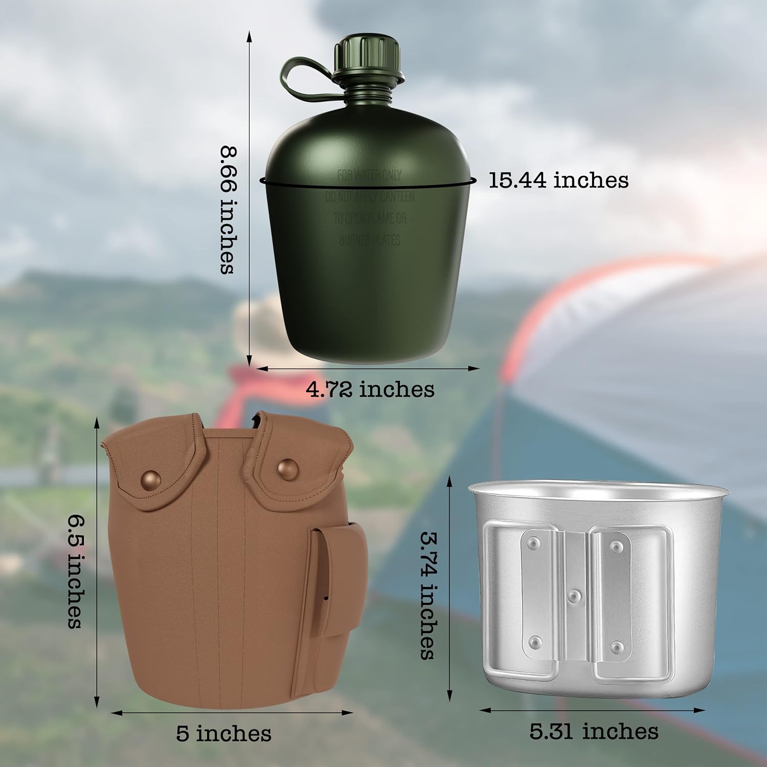 BaHoki Essentials Aluminum Canteen with Cover and Cup - Military Style Water Bottle Kit - for Outdoor Camping, Backpacking, Hiking (Tan) : Sports & Outdoors