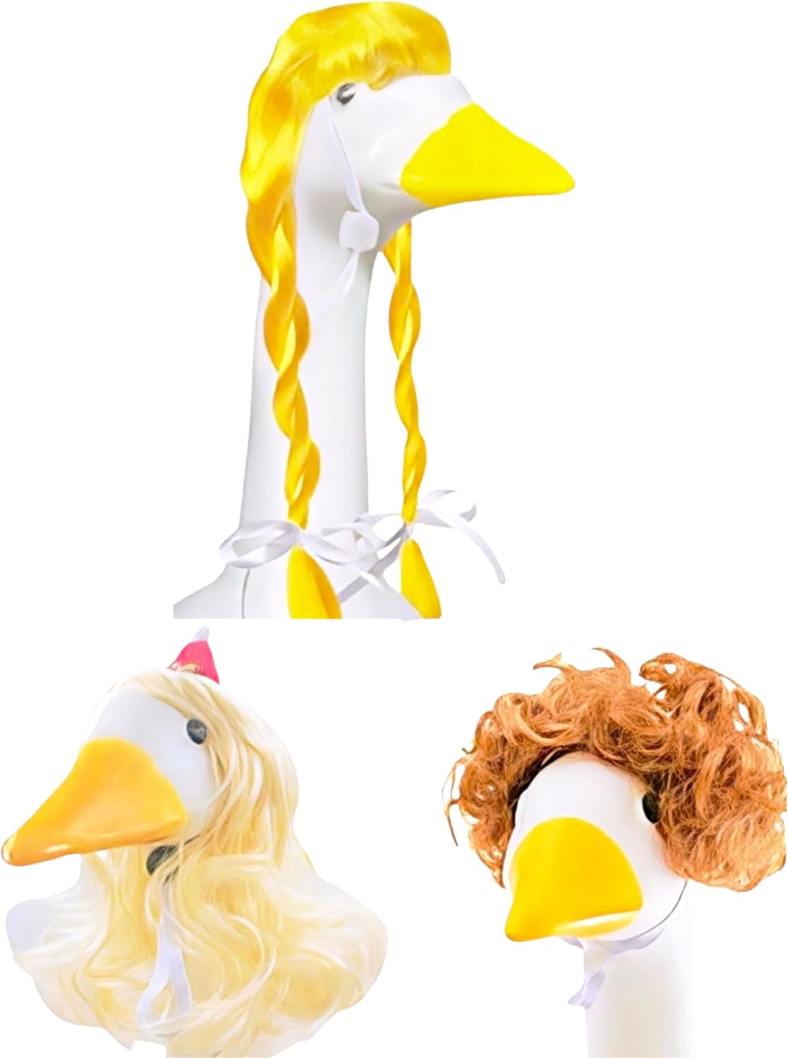 3 Pcs Christmas Porch Goose Wigs -Cute Lawn Goose Statue Braids, Christmas Porch Goose Outfits for Xmas Santa Holiday Decor-Fits 17" & 23" High Porch Goose Costume