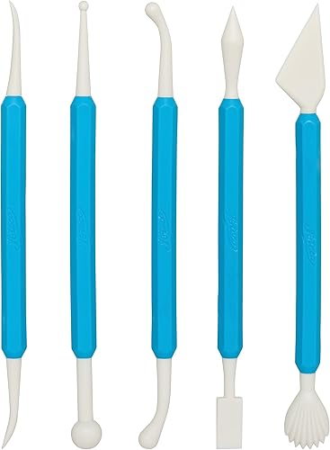 Ateco Juego de herramientas de escultura para decoraciones de pasta de azúcar, juego de 5 piezas con 10 formas, plástico de grado alimenticio con