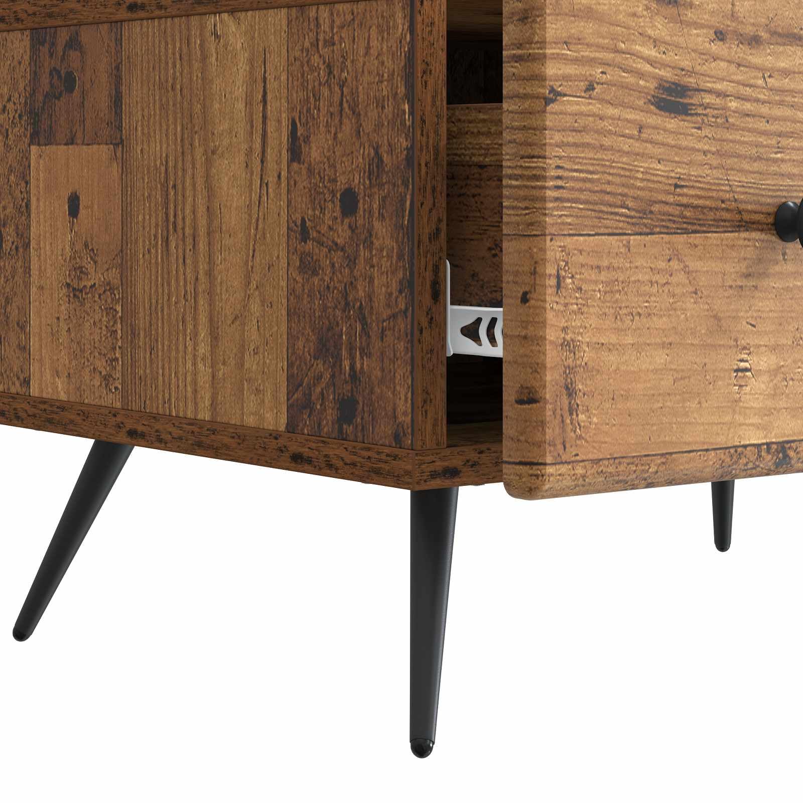 Mobile TV in legno anticato, 147 x 34,5 x 30 cm, moderno supporto TV con ripiani e cassetti, molto spazio per lettori multimediali e DVD, design compatto per piccoli appartamenti