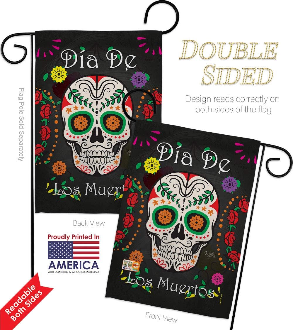 Breeze Decor Dia de Los Muertos Garden Flag Set Wall Hanger Fall Day of Dead Fiesta Mexican Party Autumntime House Decoration Banner Small Yard Gift Double-Sided, Thick Fabric, Made in USA