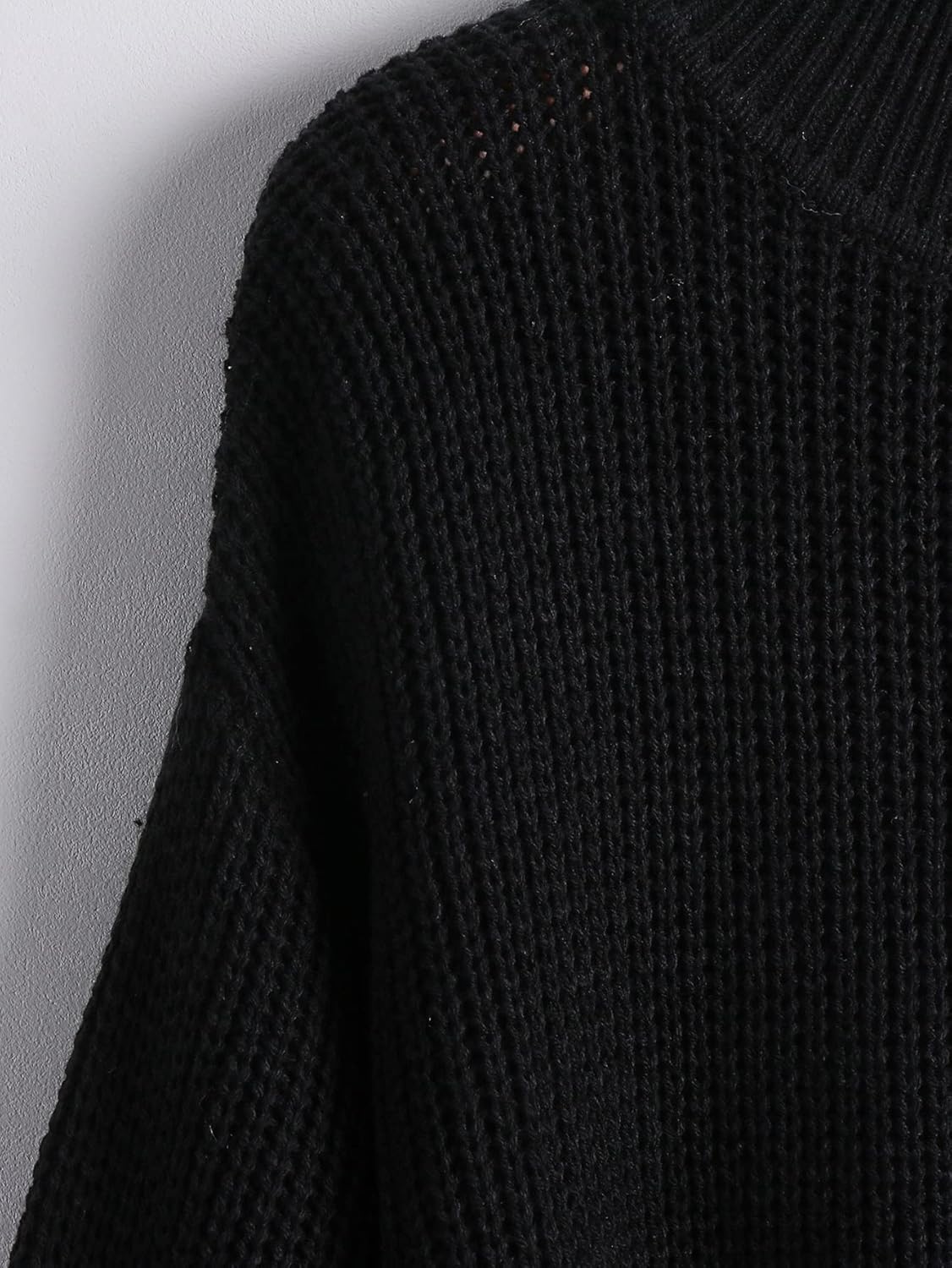 Women's Sweater Solid Ribbed Knit Drop Shoulder Sweater Sweater for Women (Color : Black, Size : Medium)