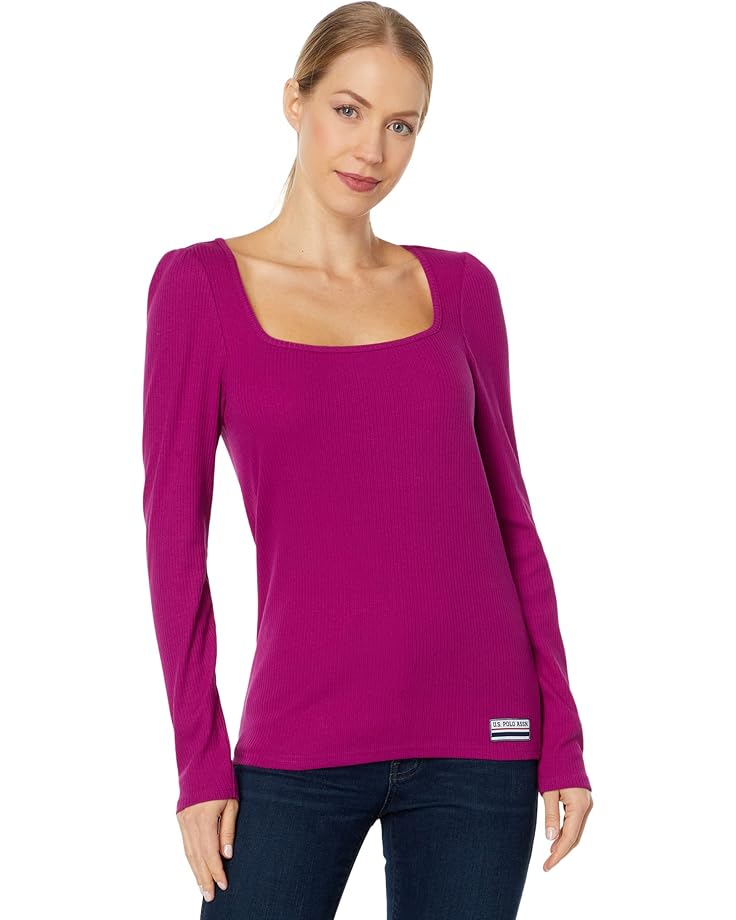 U.S. POLO ASSN. Long Sleeve Square Neck Rib Top - Main View
