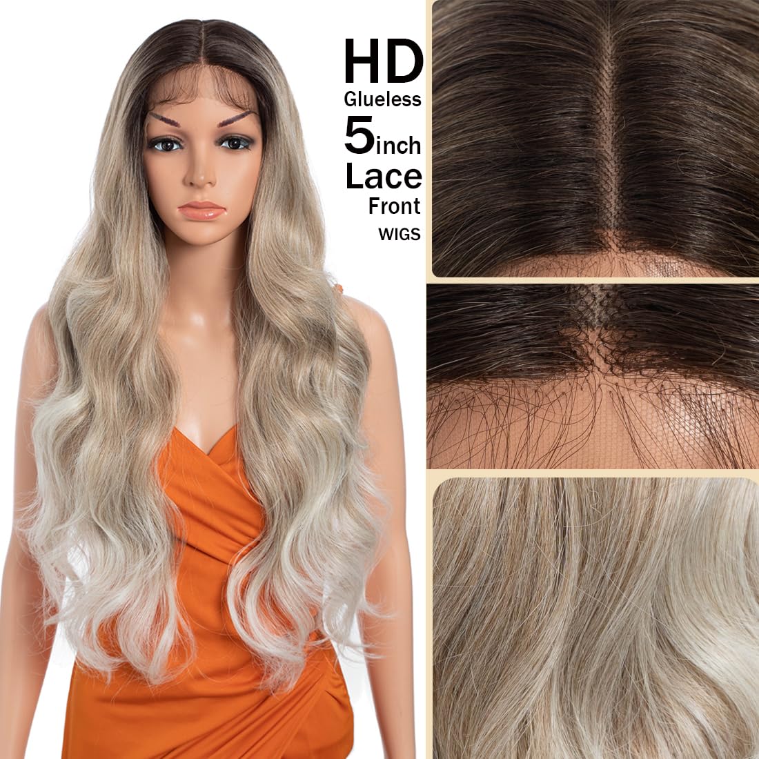 Body Wave Wig Lace Front Wig Pre Plucked Ready to Wear HD Glueless 13X5X1 Synthetic Lace Front Wigs for Women 180 Density 30inch - Image 2