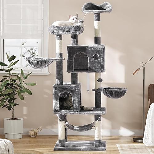 Miniatura 6 de MSmask Árbol para gatos de 67 pulgadas de alto, torre para gatos de interior, centro de actividades para gatos con condominio, perca, hamaca, cesta
