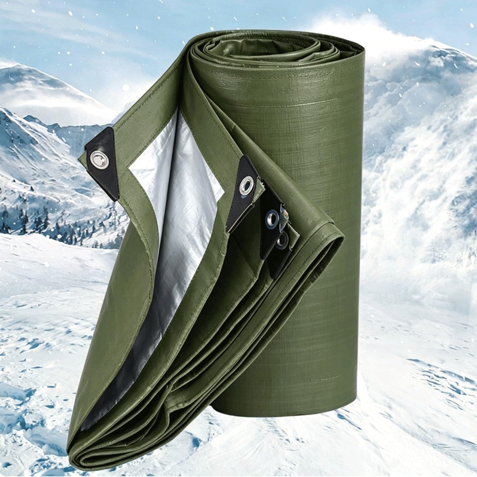 Plandeka Osłonowa 750 x 800 cm Odporna Na Warunki Atmosferyczne Dwukolorowa Wytrzymała Plandeka Do Samochodu Basenu Biwakowania Mebli Drewnianych, Zieleń wojskowa