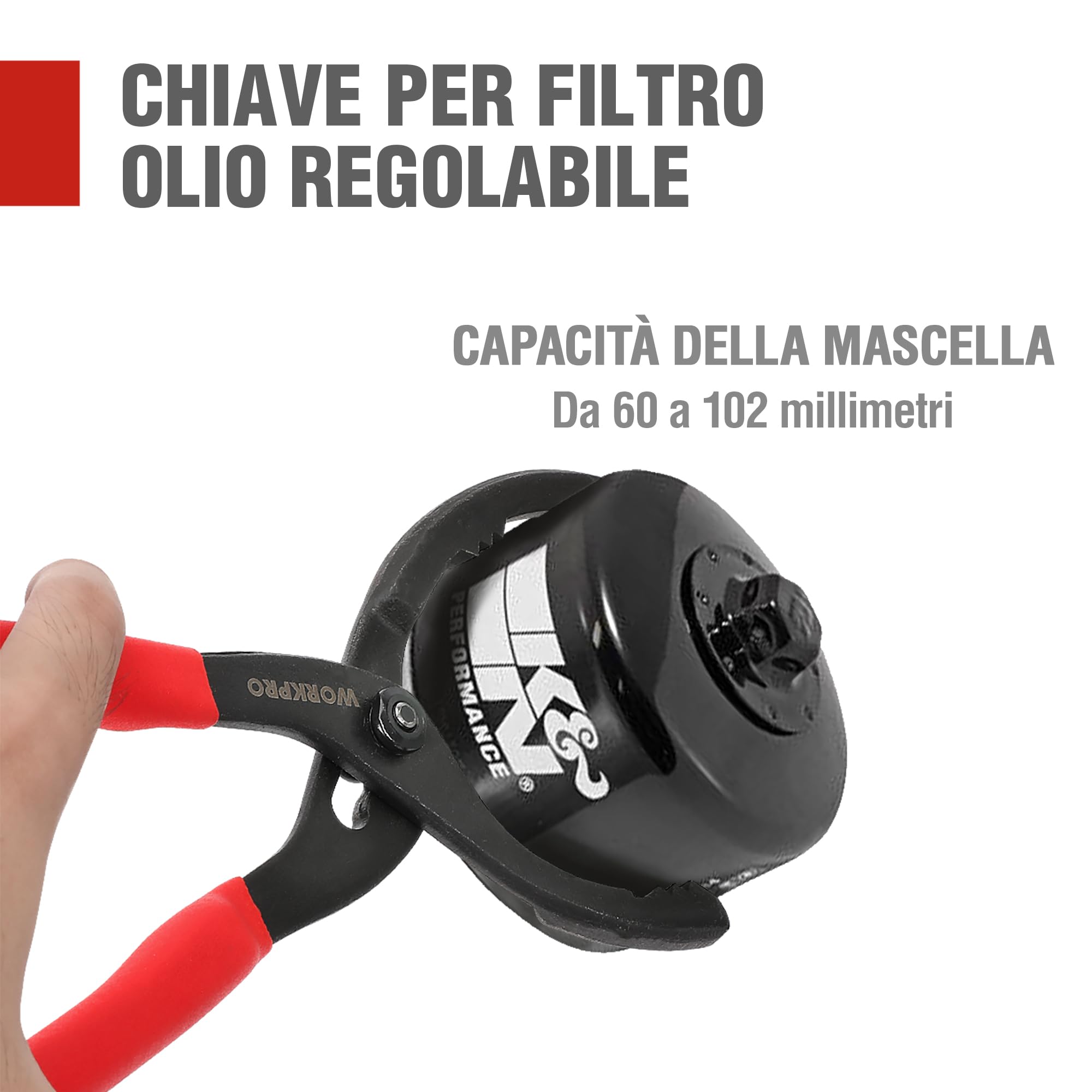 WORKPRO Pinza Filtro Olio Regolabile 30cm, Chiave Filtro Olio Ø 60-102mm