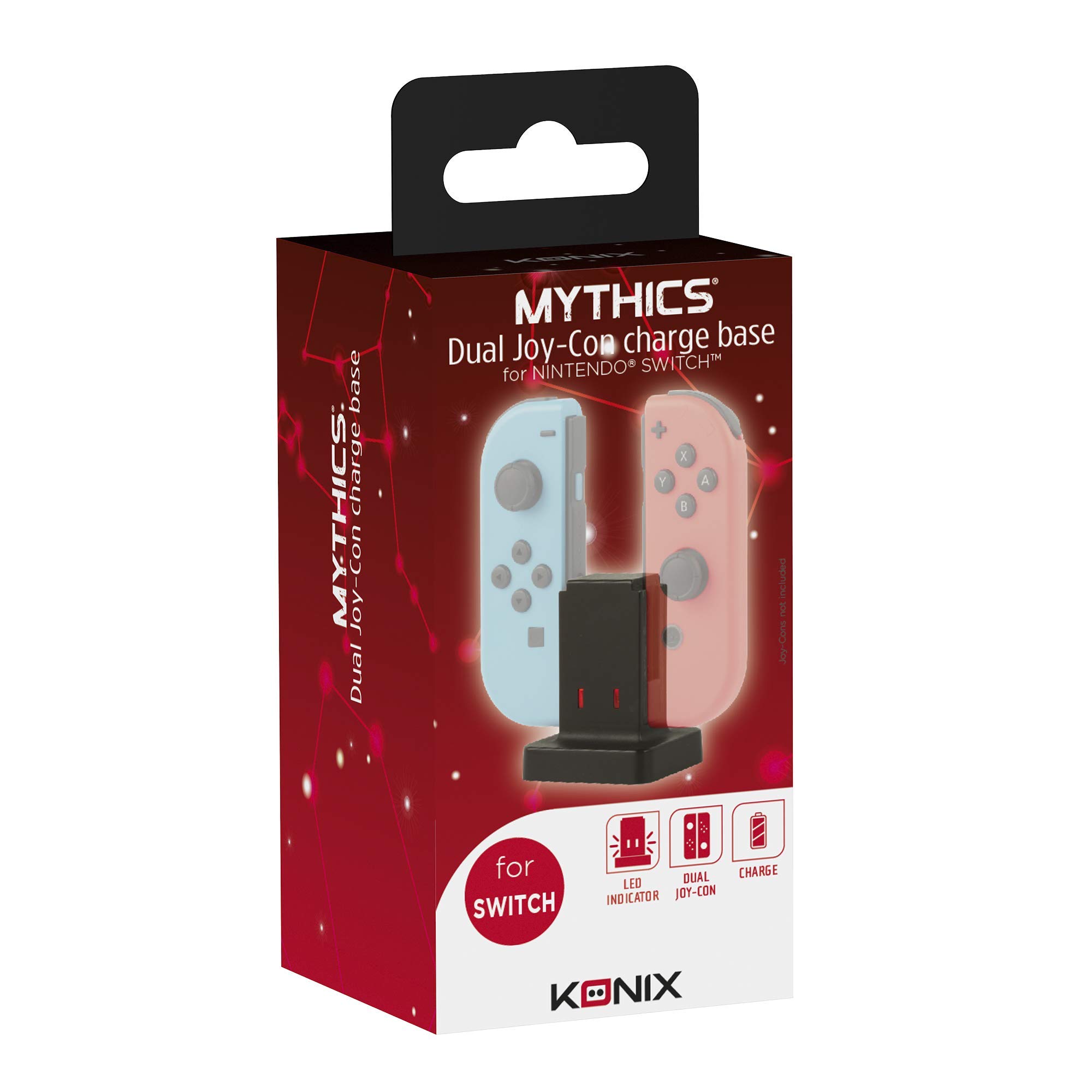 Konix Mythics Soporte Base de Carga rápida para mandos Joy-con Nintendo Switch y Switch OLED - Cable de 50 cm - Negro