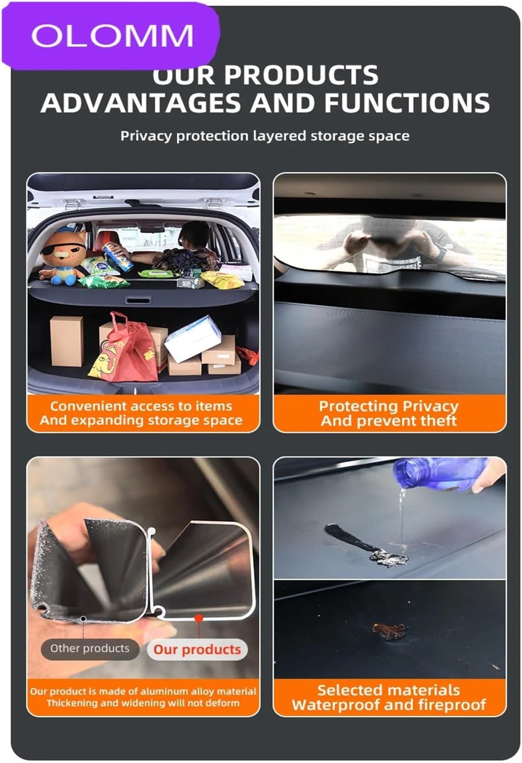 Retractable Trunk Cargo Cover Compatible with Edge 2015-2022 Parcel Rack Anti-Peeping Shield Privacy Edge Auto Interior Accessories | Carbon fiber