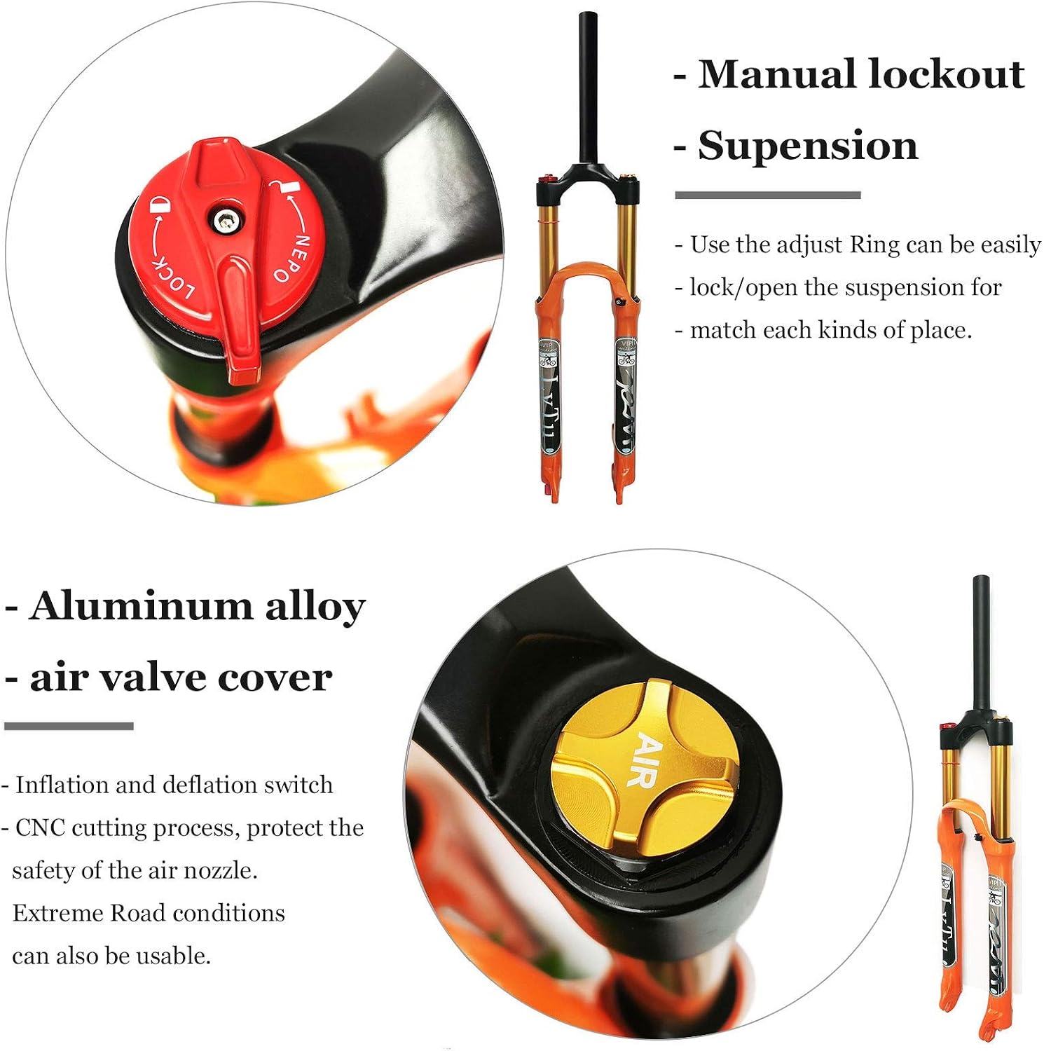 26 27.5 29 inch Air Front Fork Adjustable Damping, 140mm Travel Lightweight Alloy 1-1/8" Mountain Bike Suspension Forks for Disc Brake Bike (Color : Tapered Manual Lockout, Size : 27.5 inch)