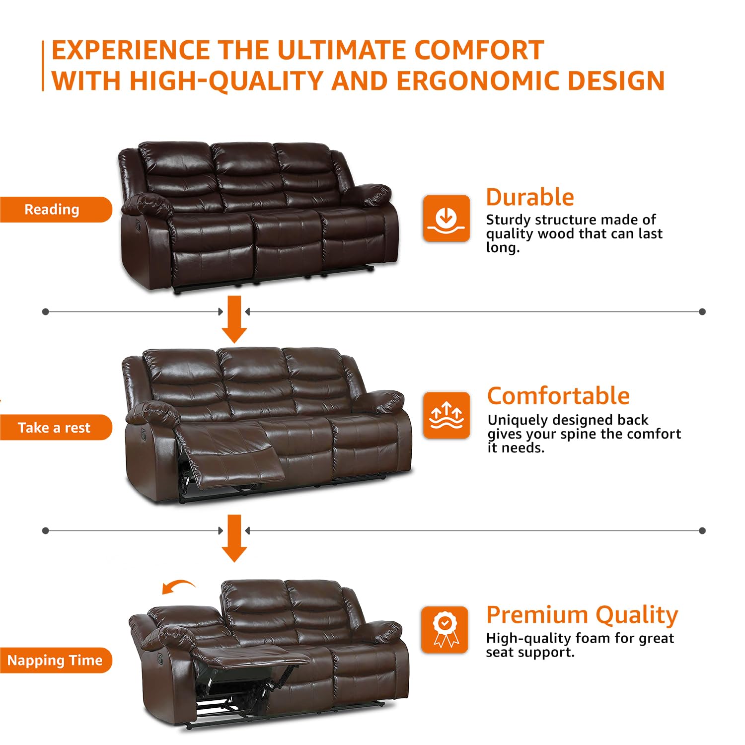 Amazon Brand - Solimo Delphi 3 Seater Leatherette Recliner (Brown) offers donot miss