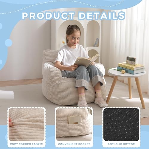 Miniatura 5 de MAXYOYO Silla de Puf para Niños, Sofá de Puf para Niños Pequeños con Relleno de Puf para Niños y Niñas, Sofá Perezoso con Bolsillo para Piso para