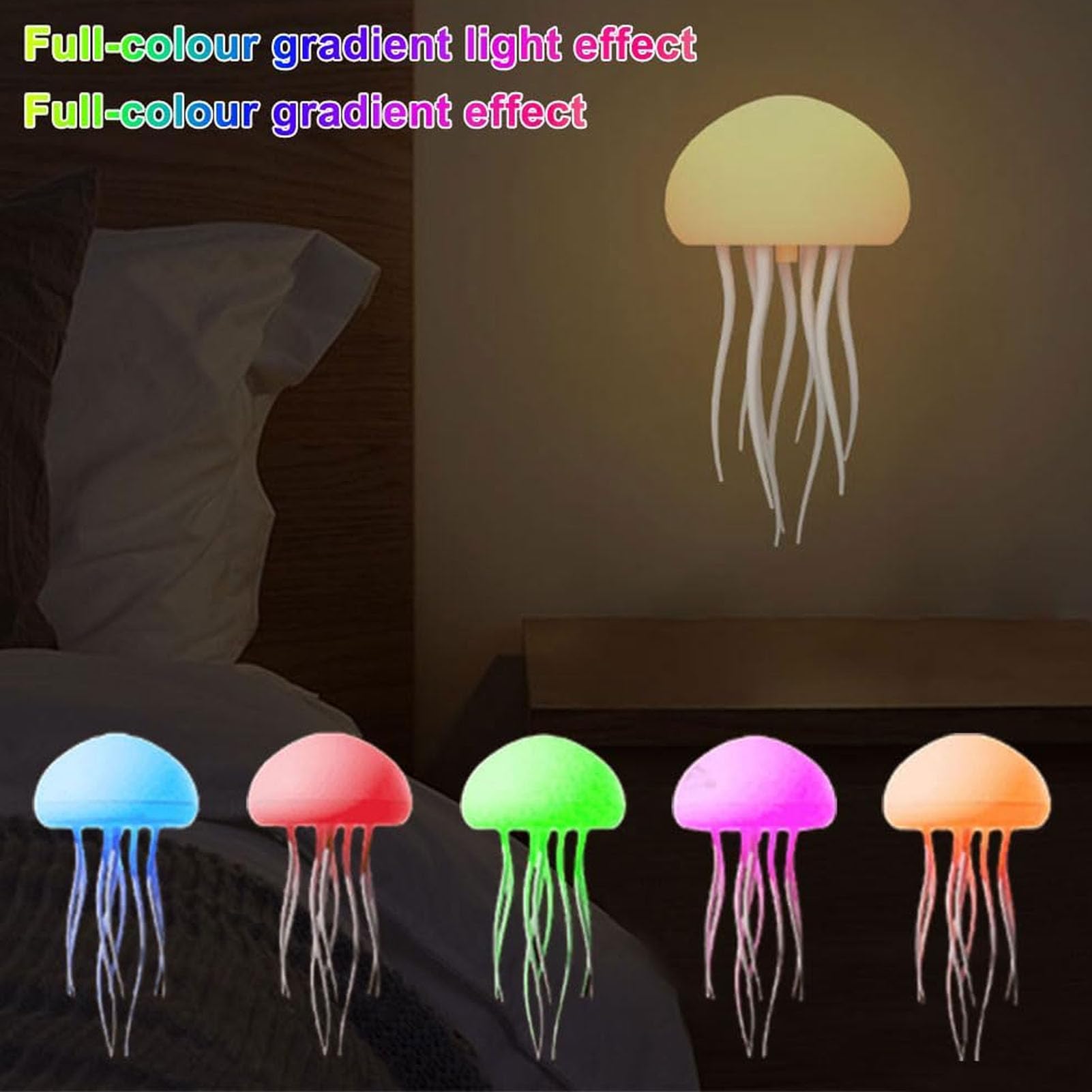 Denash LED Jellyfish Lamp,Voice Control Jellyfish Night Light with 9 Dancing Legs,RGB Gradient Rechargeable Swimming Jellyfish Bedside Lamp for Bedrooms Home Deco Party (Hanging + Base) - Image 4