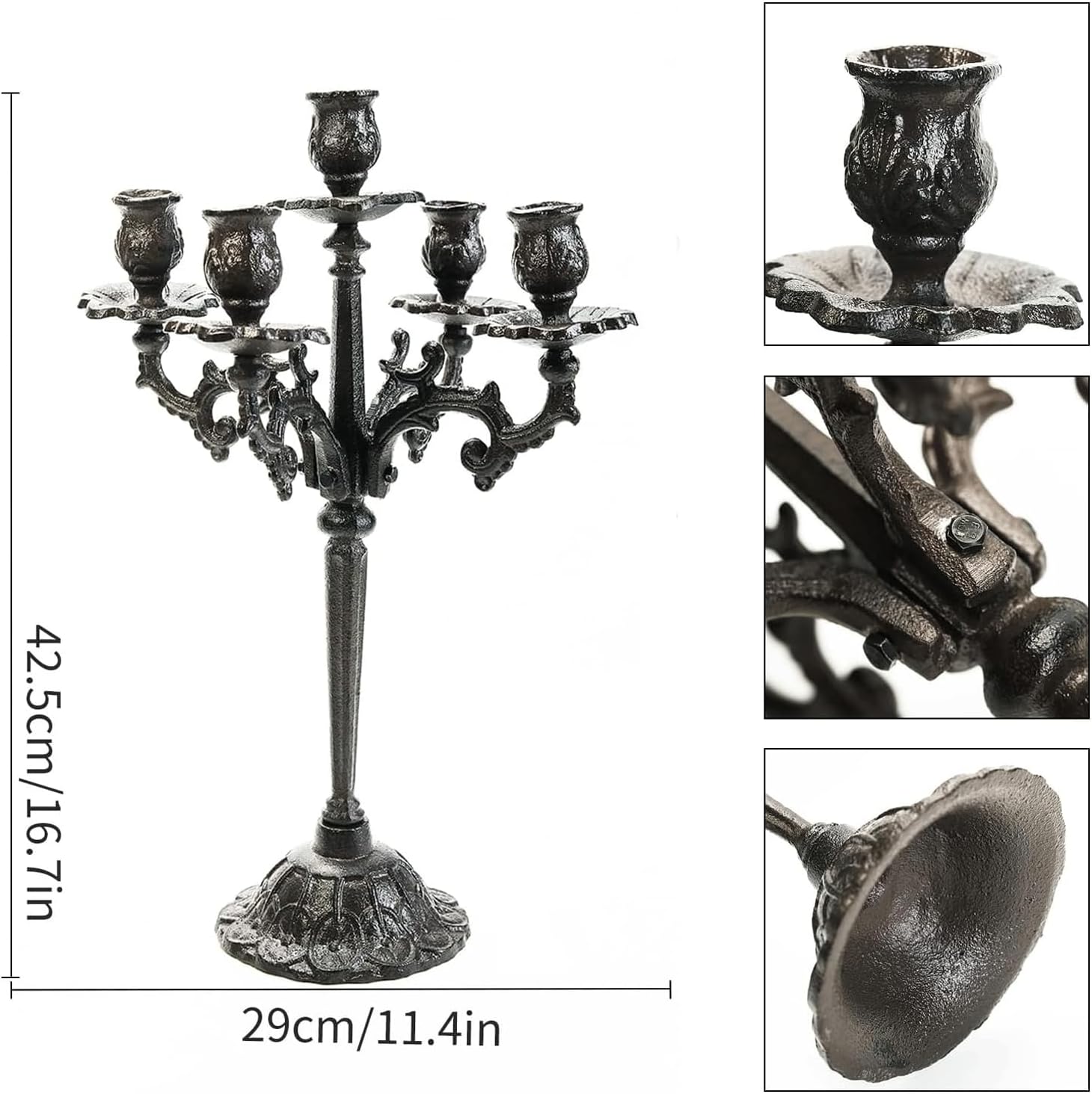 Unique Metal Candle Holder Black 5-Head Candelabra for Table Centerpiece Display - Tall and Vintage Style Glass Candle Holder Stand Spring Decor
