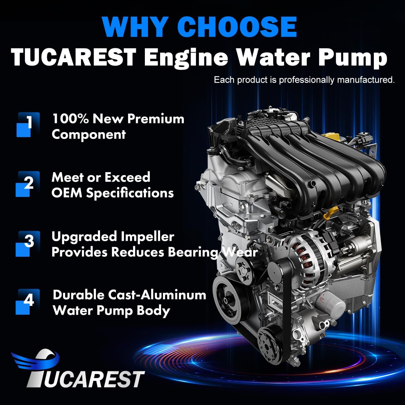 TUCAREST AW9427 Professional Water Pump Kit With Gasket (For 2.5L L4 Only) Compatible With 2002-2012 Ni-ssan Altima Sentra, 2008-2013 Rogue, 14-15 Rogue Select, 2005-2006 X-trail