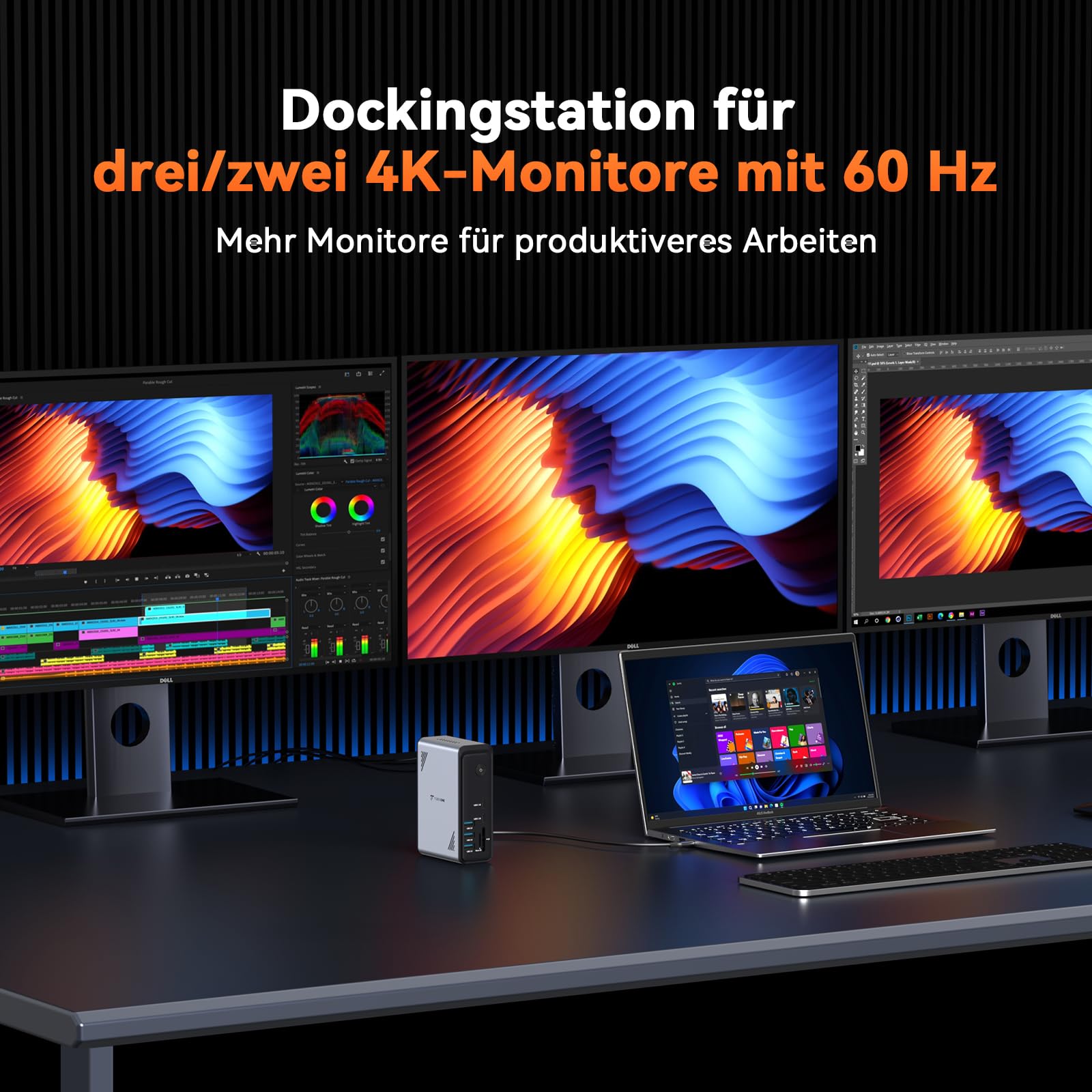 TobenONE 18-in-1 Laptop-Dockingstation mit 3 Monitoren, Dreifach/Doppel 4K | 3 HDMI, 9 USB A/C(Max 5Gbps), RJ45, PD 3.0, Audio, USB-C-Dockingstation für Windows/Dell/Lenovo/HP/ThinkPad, Ohne Netzteil