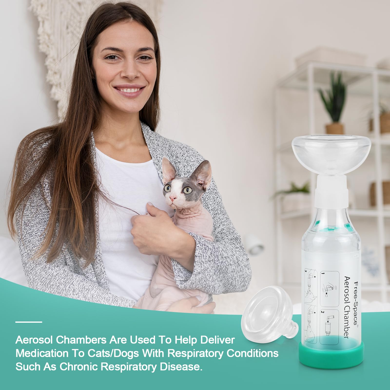 free-space Espaciador inhalador para Gatos/Perros con máscara de Silicona de Forma Redonda, cámara de Aerosol felino con indicador de respiración 2 máscara (Gato)