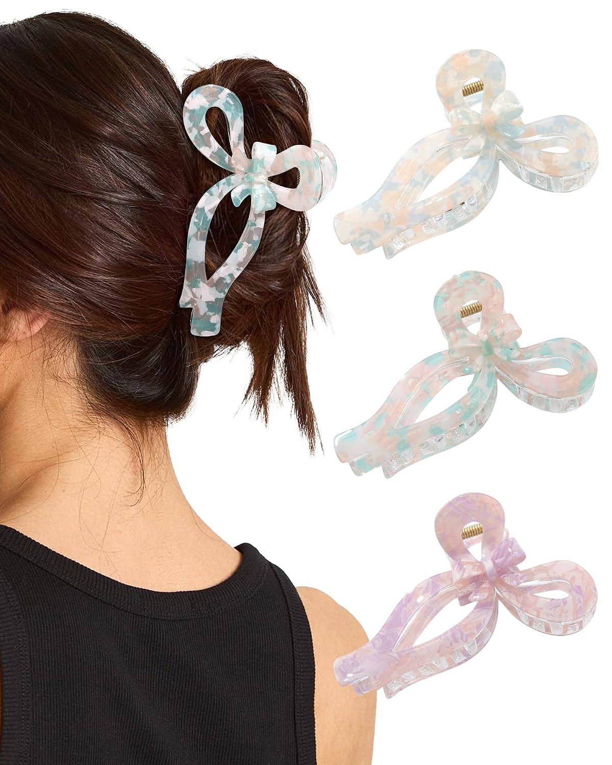 Molans 3pcs Bow Hair Clips for Women - 4.3’’ Bow Hair Claw Clip, Extra Large HairClip for Thick and Long Hair, Cute Bows Big Claws, Chic Hair Styling Accessories