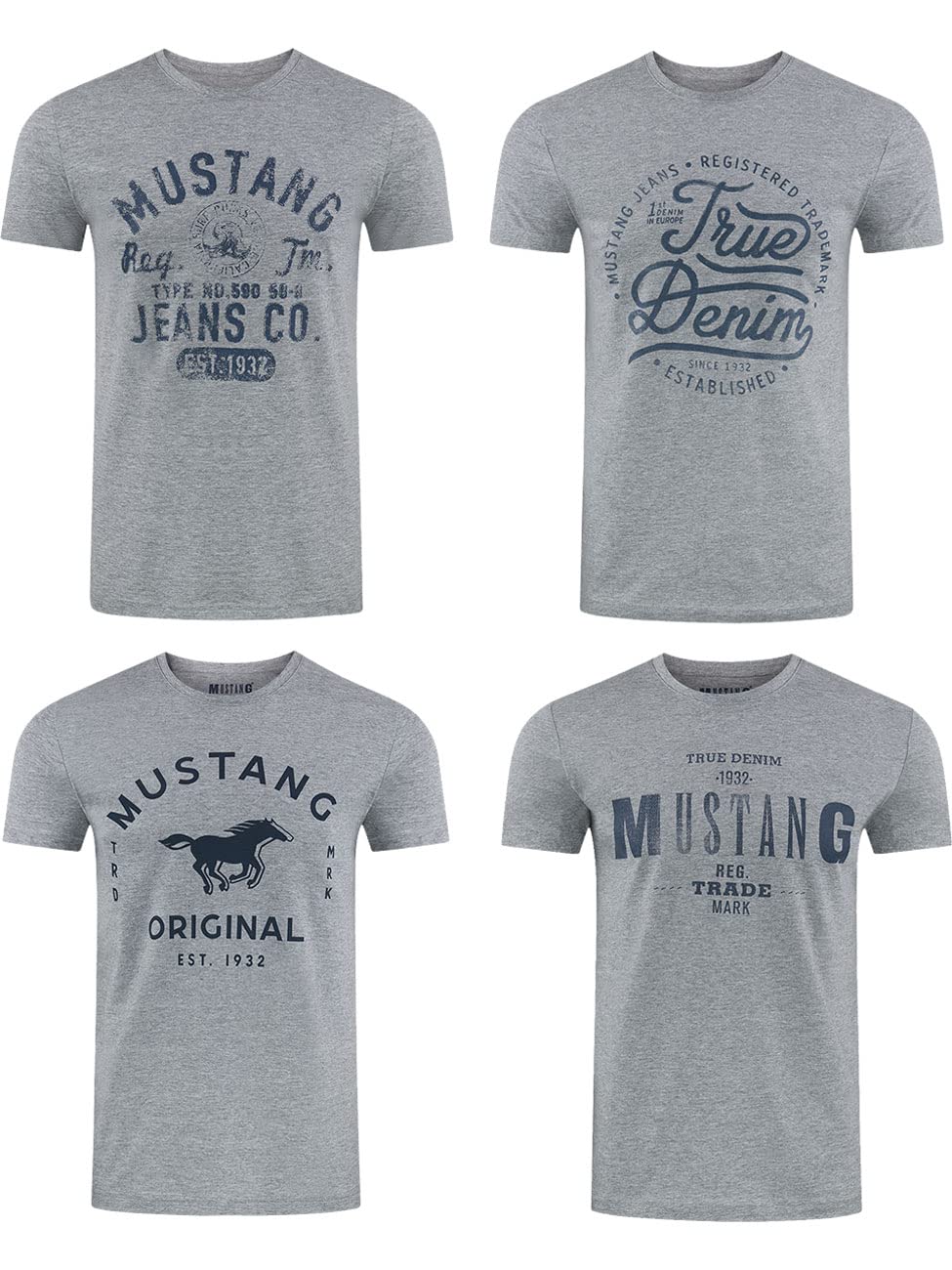 MUSTANG Herren T-Shirt 4er Pack Frontprint O-Neck Rundhalsausschnitt Kurzarm Regular Tee Shirt 100% Baumwolle Schwarz Weiß Grau Blau Grün, Größe:XL, Farbe:Farbmix (P18)