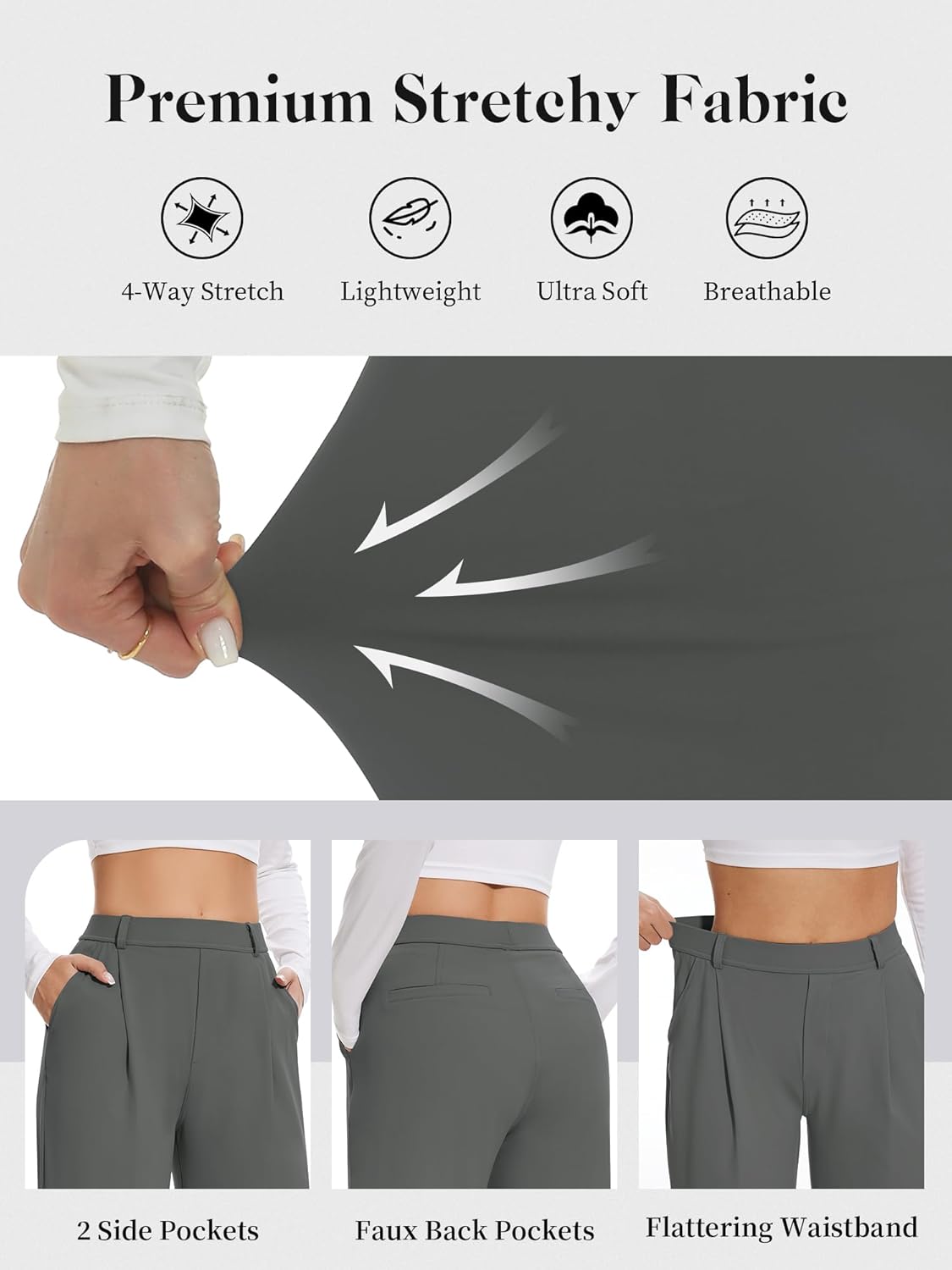 AVAMO Womens Dress Pants Wide Leg Stretchy Work Pants Pull On Business Casual Trousers Slacks for Women with Pockets - Image 4