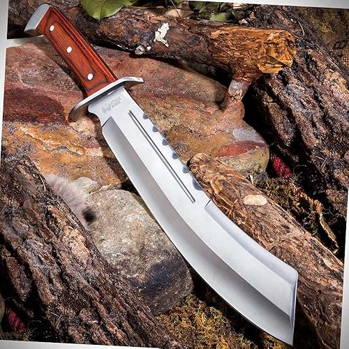 S.S. Fixed Knives Survival Steel - Cuchillo de hoja de acero inoxidable de 19 pulgadas con funda de hoja fija con mango de madera 3cr13 + libro