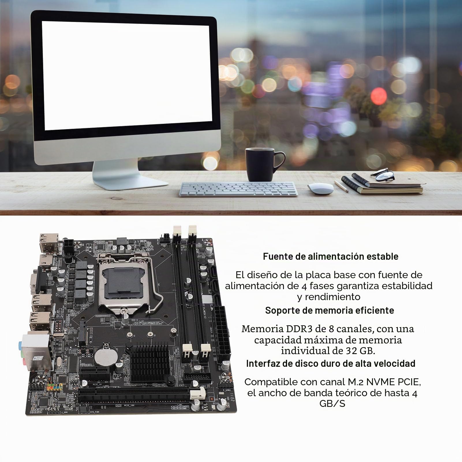 Dpofirs Placa Base H55 LGA 1156, para Core Generation I3 I5 I7, Placa Base de Servidor de PC, 2 × DDR3, Ranura para Tarjeta Gráfica PCIE X16, Placa Base de Computadora para Juegos