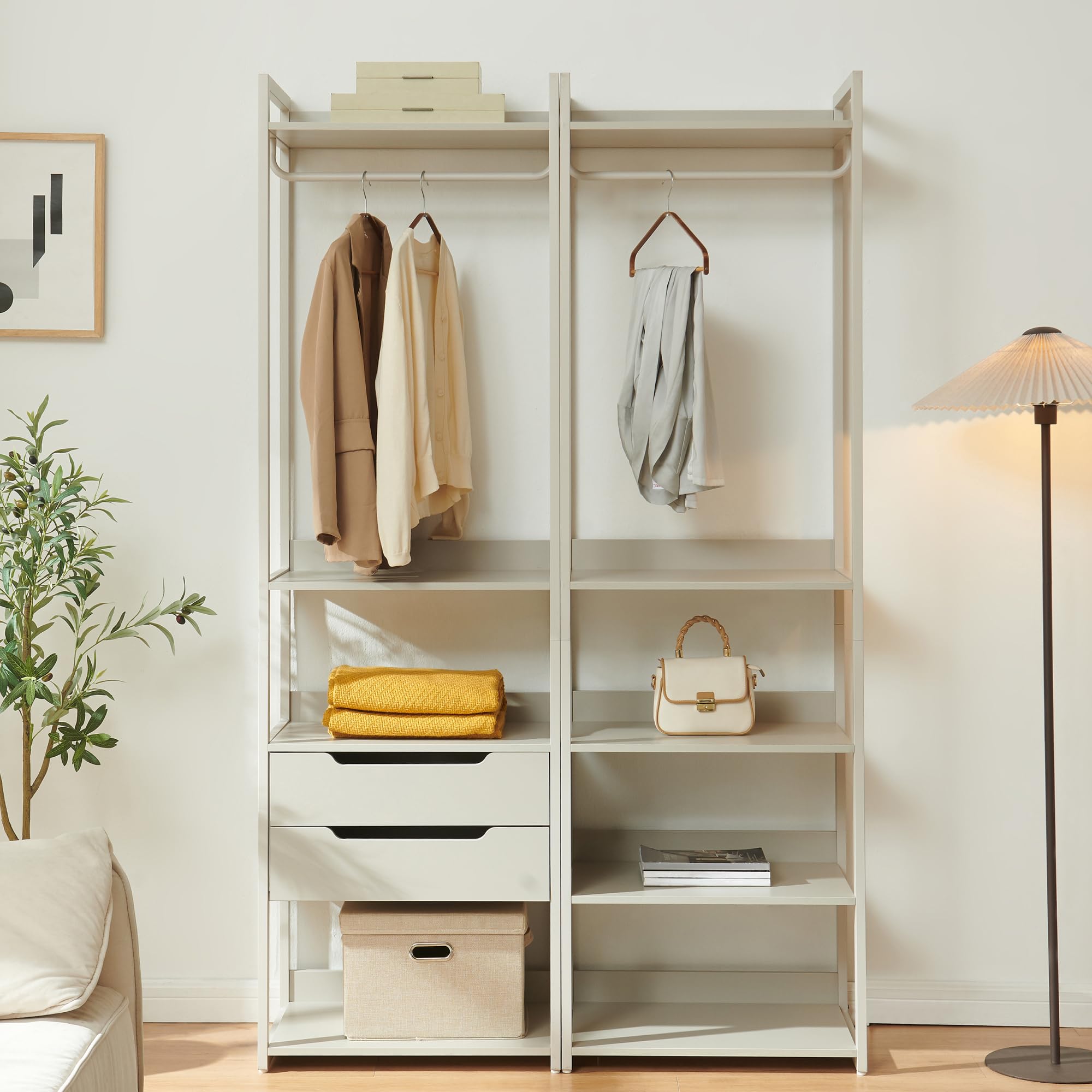 [en.casa] Stand Appendiabiti da Terra in Acciaio con 5 Ripiani Guardaroba Aperto con Vano Asta Portabiti Organizzatore per Ingresso Camera da Letto 200 x 61 x 40 cm - Grigio