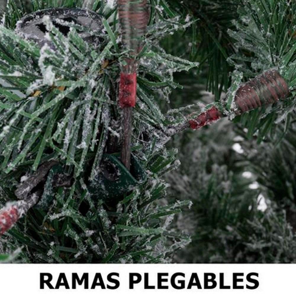 Árbol de Navidad artificial plegable nevado verde y blanco de 150 cm | Diseño compacto y seguro con 357 ramas ignífugas. Muy práctico para salones pequeños que buscan un toque mágico invernal.