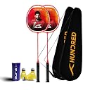 Hundred Powertek 200 Aluminium Badminton Racket Combo, 2 Strung Rackets with 2 Full Covers & 3 Aura Nylon Shuttlecocks, Lightweight Shuttle Bats for Match Play - Orange gallery image