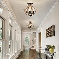 Vista 4 de Iluminación Colgante de Granja, Lámpara de Techo Empotrada Rústica de 4 Luces, Candelabro Vintage Moderno de Madera Sintética para Comedor Isla