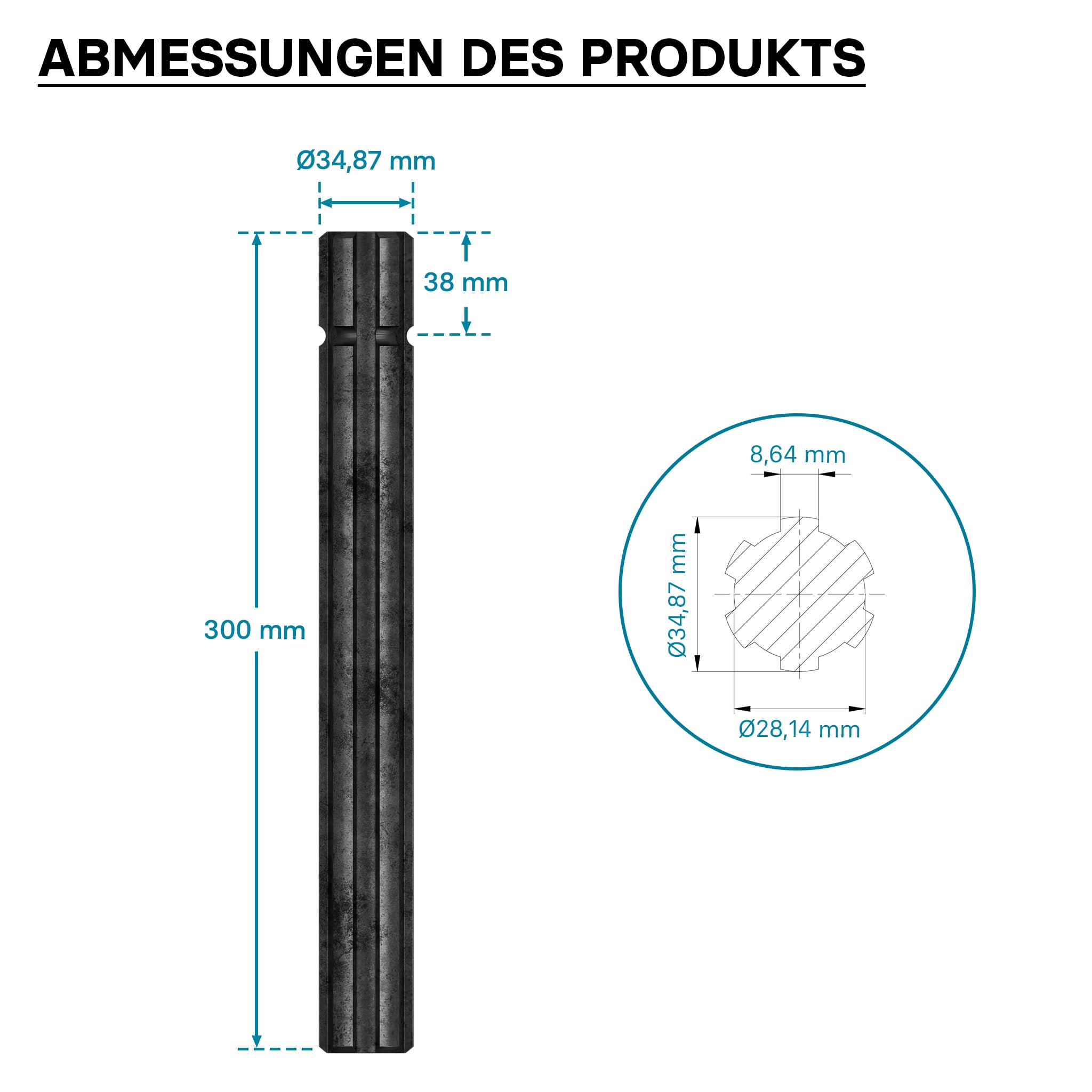 Wiltec Zapfwellen Keilwelle BT1 300 mm Vielkeilwelle für PTO-Shaft mit 1 3/8" Z6 6 Zähne Traktor Anbaugerät