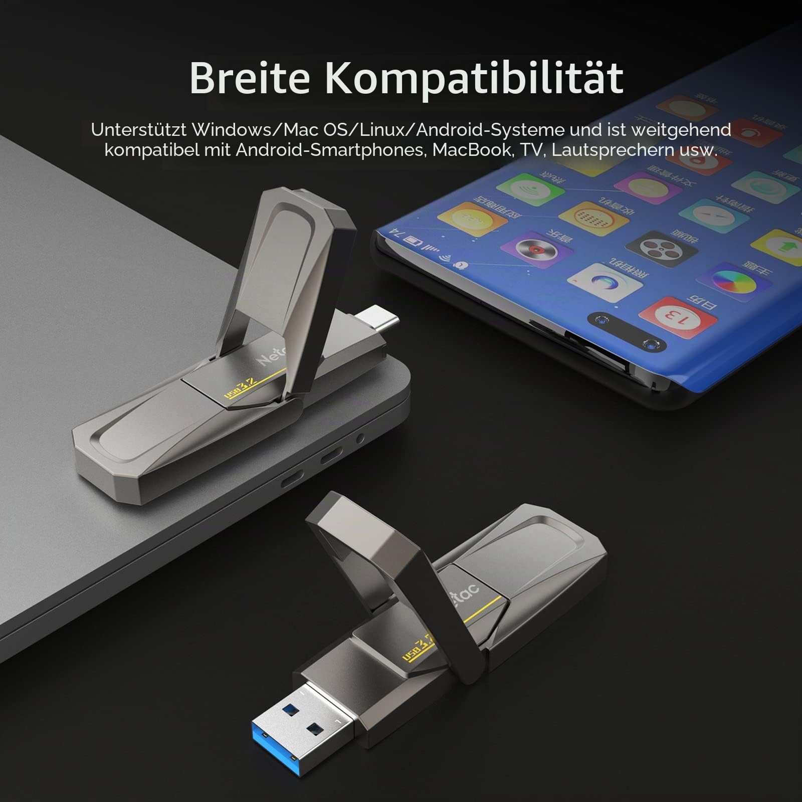 Netac US5 128GB Solid USB State Drive Externe tragbare SSD Typ-c und USB 3.2 Dual Interface Geschwindigkeit bis zu 550MB/s für Smartphone und Notebook Computer