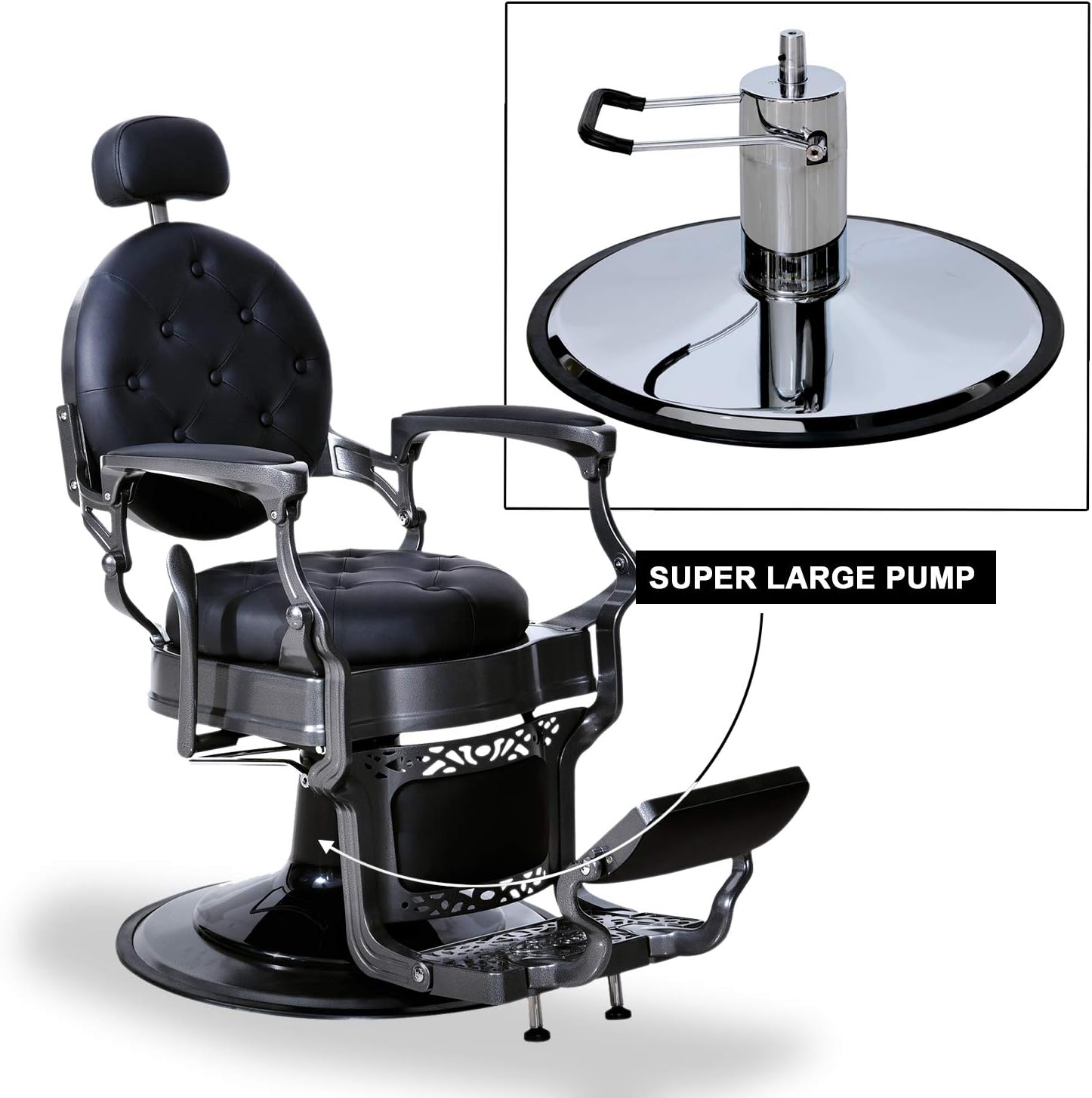 BarberPub Heavy Duty Metal Vintage Barber Chair All Purpose Hydraulic Recline Salon Beauty Spa Chair Styling Equipment 3849 (Grey Frame &Black Leather) : Beauty & Personal Care