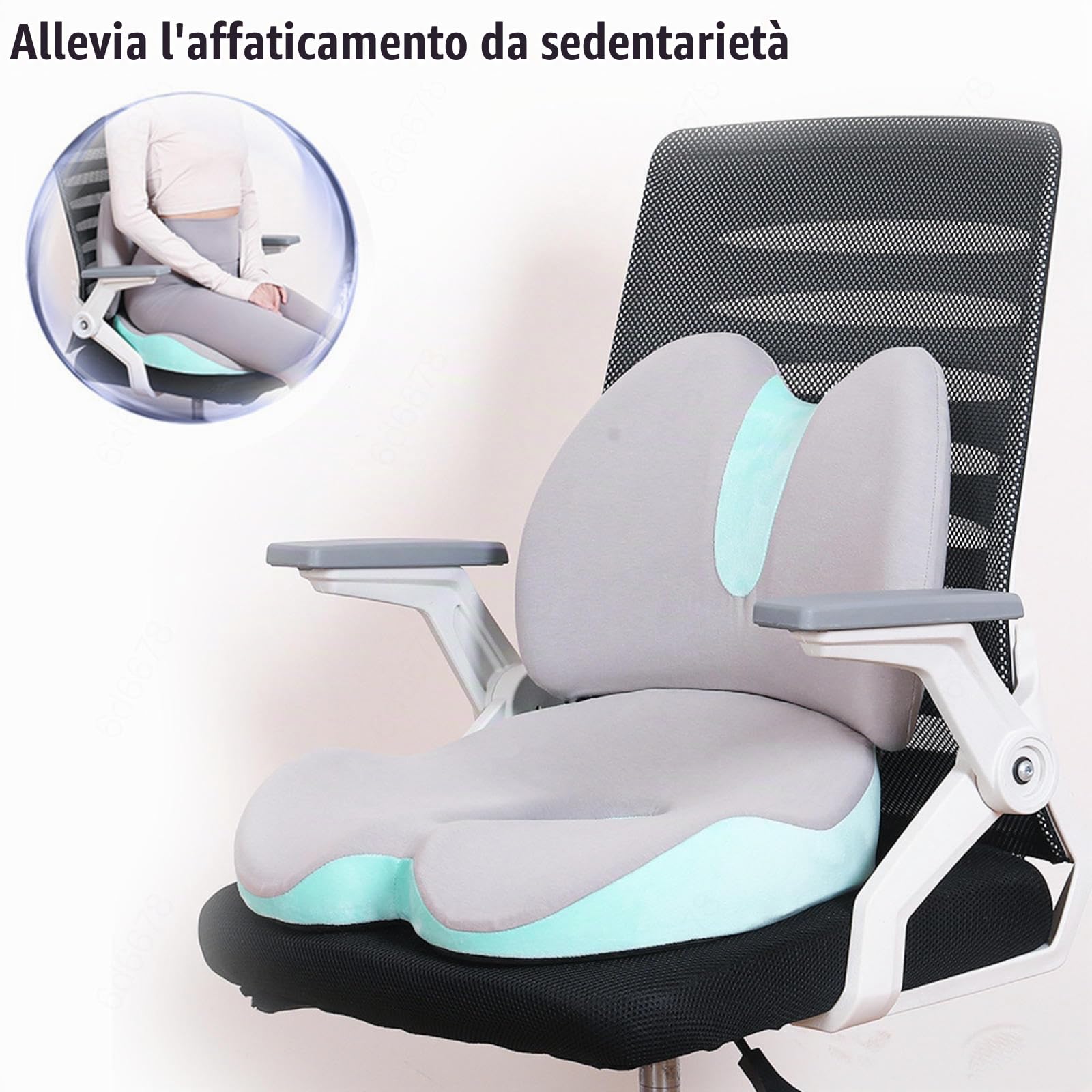 Cuscino per Coccige Ortopedico, (Cuscino da Seduta+Cuscino Lombare) Supporto per Fianchi E Vita,Staccabile, Traspirante,Antistress, Cuscini Sedia Gaming, per Dolore al Coccige, Sciatica,Grey