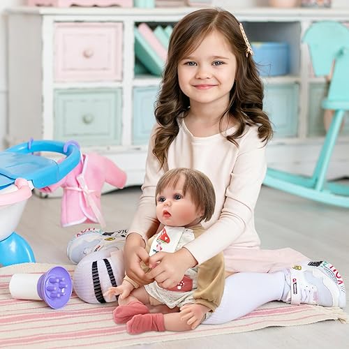 Miniatura 6 de Juego de ropa de muñeca de 12 piezas para muñecas Reborn de 22 pulgadas, 4 accesorios completos que incluye mamelucos, diadema, calcetines, babero,