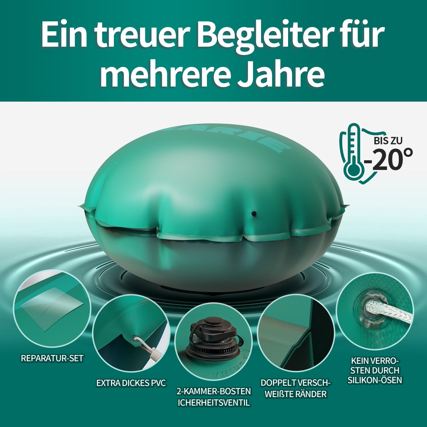 MARIE Poolkissen Winter 3m für Ø300-400 cm Pools, XXL Pool Winterkissen rund, Luftkissen Pool Kissen Winterfest, Poolpolster Pool Abdeckung Kissen Doppelnaht, Chlorbeständiges Überwinterungskissen